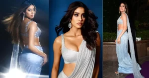 Janhvi Kapoor Dazzles in Stunning Ice Blue Saree by Amit Aggarwal